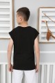  Sıfır Kol Baskılı % 100 Cotton Kumaş Siyah Tişört