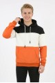 Erkek Üç İplik Şardonlu Kapüşonlu Parçalı Kanguru Cepli Günlük Sweatshirt