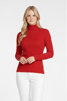 Kadın Kırmızı Balıkçı Yaka Uzun Kollu Fitilli Slim Fit Şık Günlük Triko Body