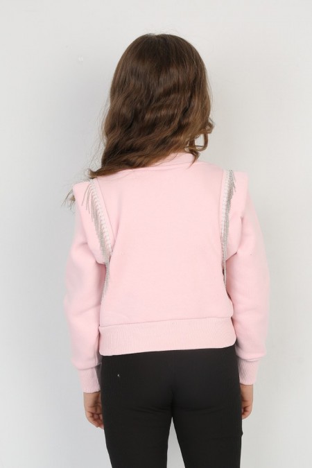 Üç İplik Şardonlu Omuz Detaylı Kız Çocuk Günlük Crop Sweatshirt