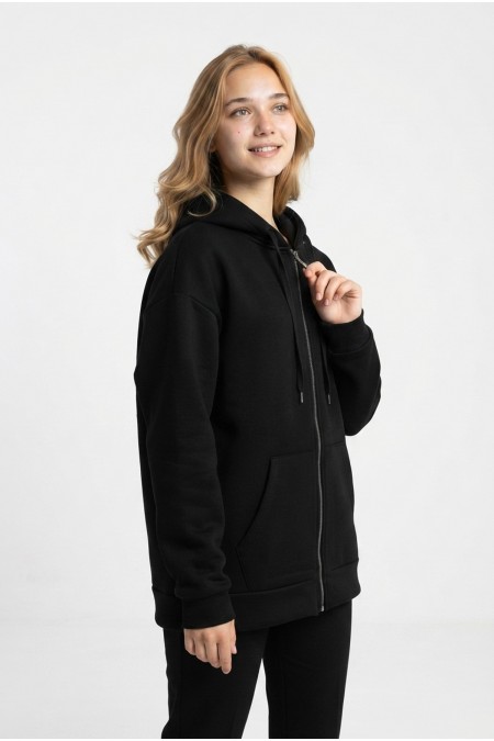 Kadın Fermuarlı Kapüşonlu Cepli Oversize Günlük Sweatshirt