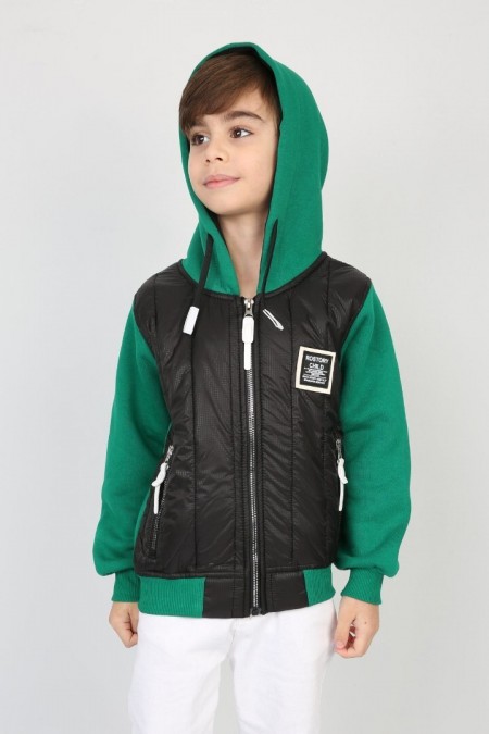 Üç İplik Kapşonlu Fermuarlı İçi Termal Erkek Çocuk Günlük Sweatshirt