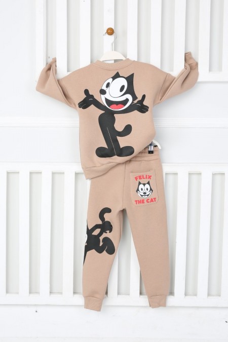 Üç İplik Şardonlu Arka Baskılı Vizon Takım 