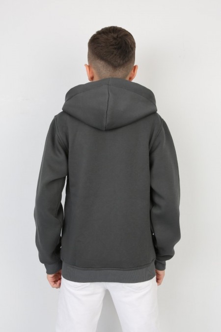 Üç İplik Kapşonlu Fermuarlı İçi Termal Erkek Çocuk Günlük Sweatshirt