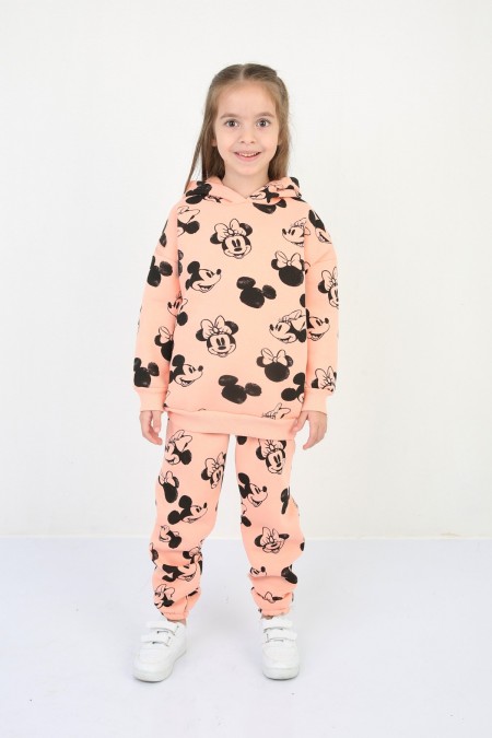 Üç İplik Kapşonlu Şardonlu Baskılı TuruncuTakım 