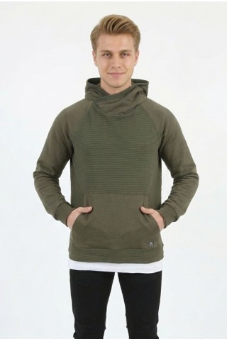 Erkek Üç İplik Şardonlu Kumaş Kapşonlu Kanguru Cepli Alttan Çıkmalı  Günlük Sweatshirt