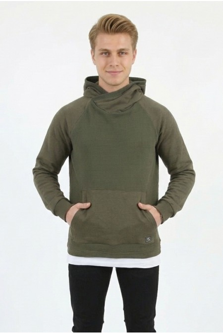 Erkek Üç İplik Şardonlu Kumaş Kapşonlu Kanguru Cepli Alttan Çıkmalı  Günlük Sweatshirt
