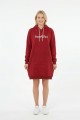 Kadın Bordo Forever Baskılı Kapüşonlu Kanguru Cepli Uzun Sweatshirt Tunik Elbise