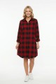 Kadın Kırmızı Siyah Ekose Desenli Düğmeli Uzun Kollu Pamuklu Gömlek Tunik Elbise