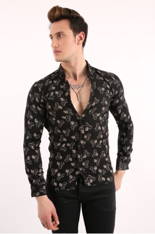 Desenli Siyah Gömlek