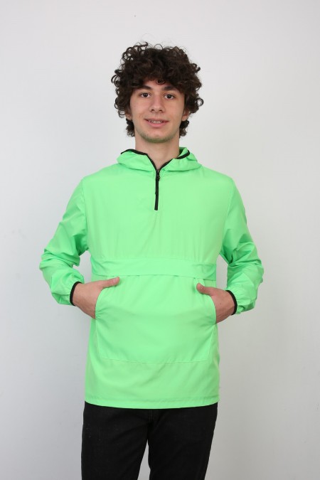 Kapşonlu Yarım Fermuarlı Mevsimlik Mont