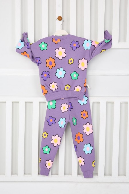 Üç İplik Şardonlu Baskılı Lila Takım 