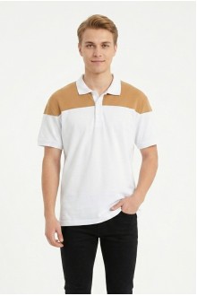 Erkek Omuz Panel Detaylı Polo Yaka Kısa Kollu Slim Fit Dokulu Örme Tişört