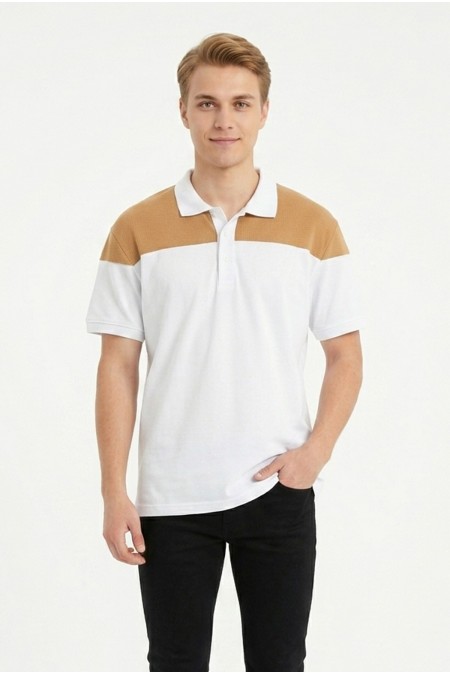 Erkek Omuz Panel Detaylı Polo Yaka Kısa Kollu Slim Fit Dokulu Örme Tişört