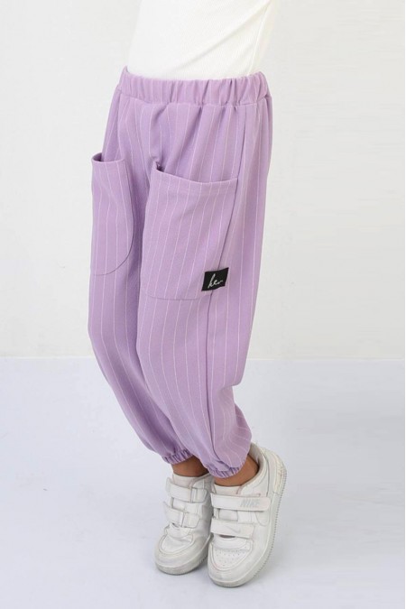 Cepli Çizgili Krep Kumaş Pantolon