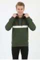 Erkek Üç İplik Kapşonlu Kalın Çizgili Kanguru Cepli Günlük Sweatshirt