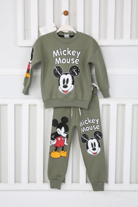 Üç İplik Şardonlu Baskılı Haki Takım 