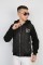 Üç İplik Kapşonlu Fermuarlı Baskılı Siyah Sweat