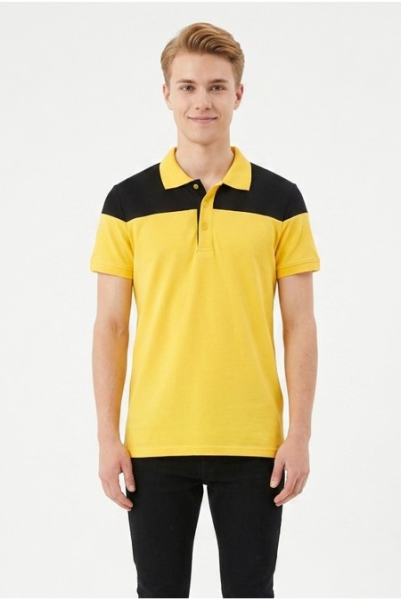 Erkek Omuz Panel Detaylı Polo Yaka Kısa Kollu Slim Fit Dokulu Örme Tişört