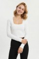 Kadın Kare Yaka Esnek Likralı Uzun Kollu Crop Bluz
