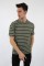 Çizgili Sıfır Yaka Oversıze Haki Tişört