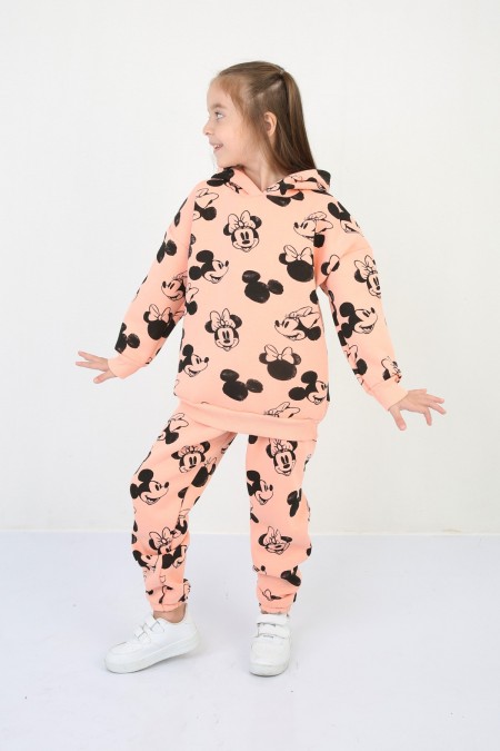 Üç İplik Kapşonlu Şardonlu Baskılı TuruncuTakım 