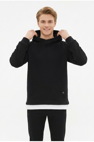 Erkek Üç İplik Şardonlu Kumaş Kapşonlu Kanguru Cepli Alttan Çıkmalı  Günlük Sweatshirt