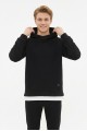 Erkek Üç İplik Şardonlu Kumaş Kapşonlu Kanguru Cepli Alttan Çıkmalı  Günlük Sweatshirt