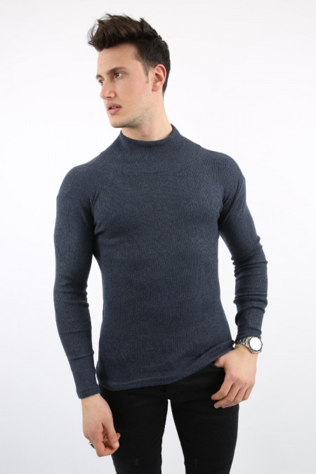 Likralı Boğazlı Antrasit Sweat