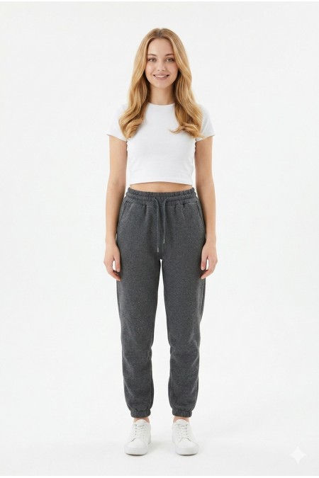 Kadın İki İplik Lastik Paçalı Rahat Kesim Cepli Günlük Spor Alt Eşofman