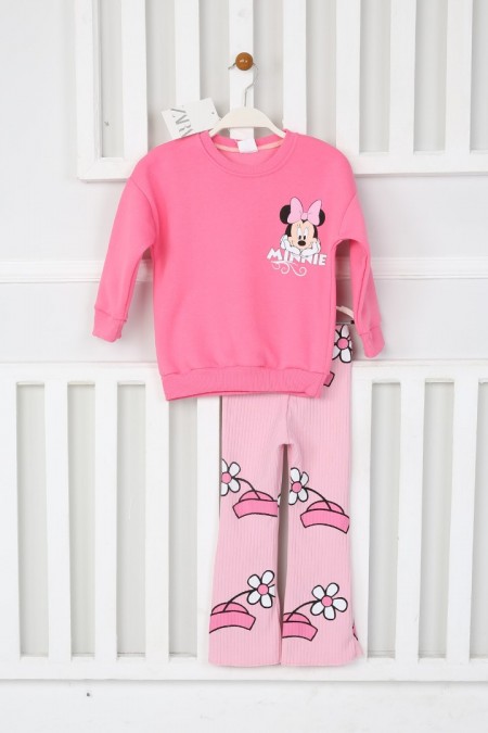 Üç İplik Şardonlu Baskılı Pembe Takım 