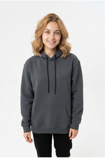 Kadın Kapşonlu Cepli Şardonlu Kalın Günlük Rahat Kesim Sweatshirt 