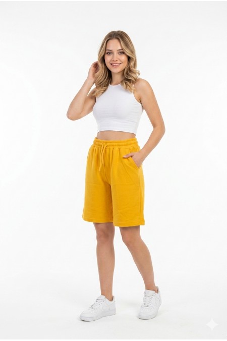 Bayan Yan Cepli Pamuklu Bağcıklı ve Esnek Belli Rahat Günlük Yazlık Penye Şort Kapri
