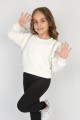 Üç İplik Şardonlu Omuz Detaylı Kız Çocuk Günlük Crop Sweatshirt
