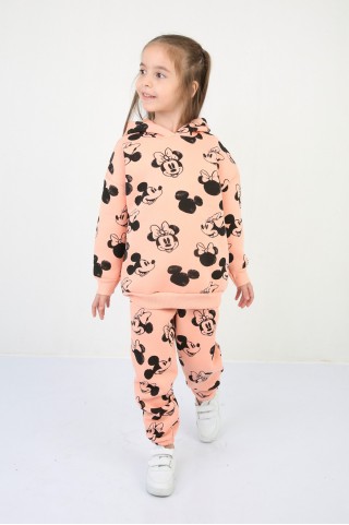 Üç İplik Kapşonlu Şardonlu Baskılı TuruncuTakım 