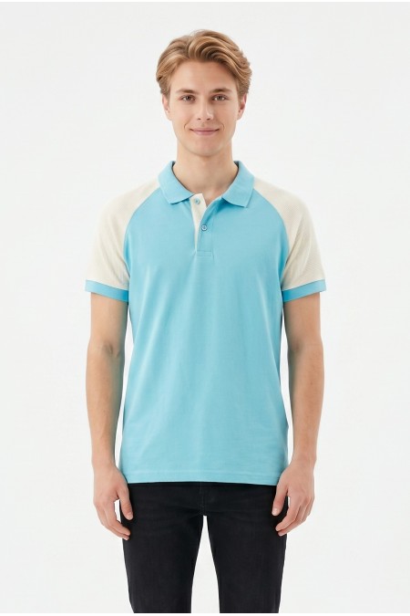 Erkek Reglan Kollu Polo Yaka Kısa Kollu Slim Fit Pamuklu Örme Tişört