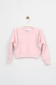 Üç İplik Şardonlu Pamuk Kumaş Pembe Crop Sweat 
