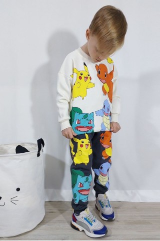 Üç İplik Şardonlu Baskılı Beyaz Takım 