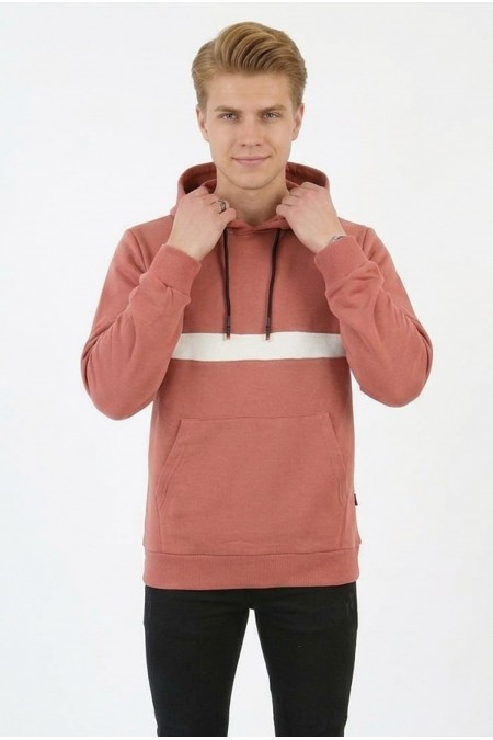 Erkek Üç İplik Kapşonlu Kalın Çizgili Kanguru Cepli Günlük Sweatshirt