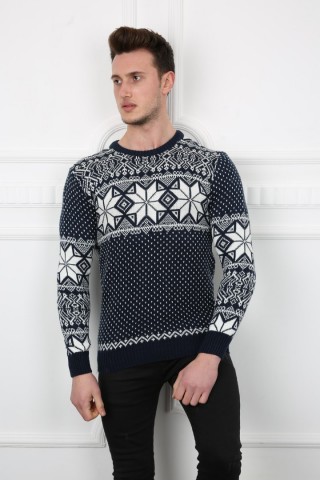 Kar Desenli Lacivert Kazak