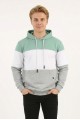 Erkek Üç İplik Şardonlu Kapüşonlu Parçalı Kanguru Cepli Günlük Sweatshirt