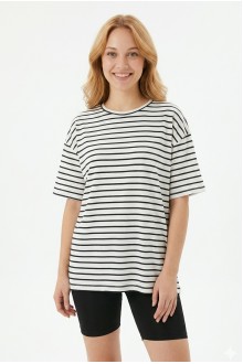 Kadın Yatay Çizgili Bisiklet Yaka Slim Fit Pamuklu Kısa Kollu Yazlık Tişört