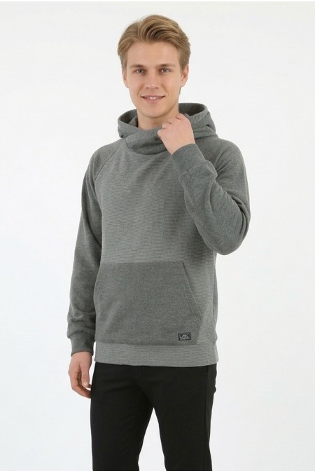 Erkek Üç İplik Şardonlu Kumaş Kapşonlu Kanguru Cepli Alttan Çıkmalı  Günlük Sweatshirt