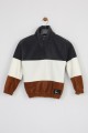 Full Polar Kumaş Yarım Fermuarlı Garnili Füme Sweat