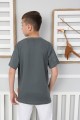  Sıfır Yaka Baskılı %100 Cotton Kumaş Antrasit Tişört