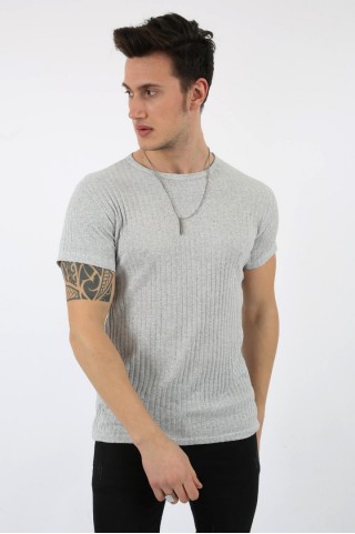 Fitili Sıfır Yaka Gri Tişört