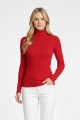 Kadın Kırmızı Balıkçı Yaka Uzun Kollu Fitilli Slim Fit Şık Günlük Triko Body