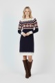 Kadın Lacivert Desenli Bisiklet Yaka Uzun Kollu Jakarlı Triko Kazak Elbise