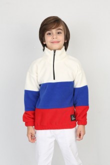 Full Polar Kumaş Yarım Fermuarlı Garnili Saks Sweat