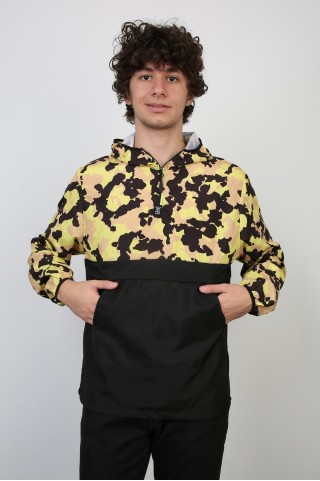 Kapşonlu Yarım Fermuarlı Mevsimlik Mont